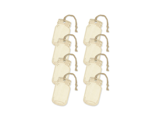 Wood Craft: Etched Mason Jar Tags w/Jute Cord A) 4cm x 7cm 8pc