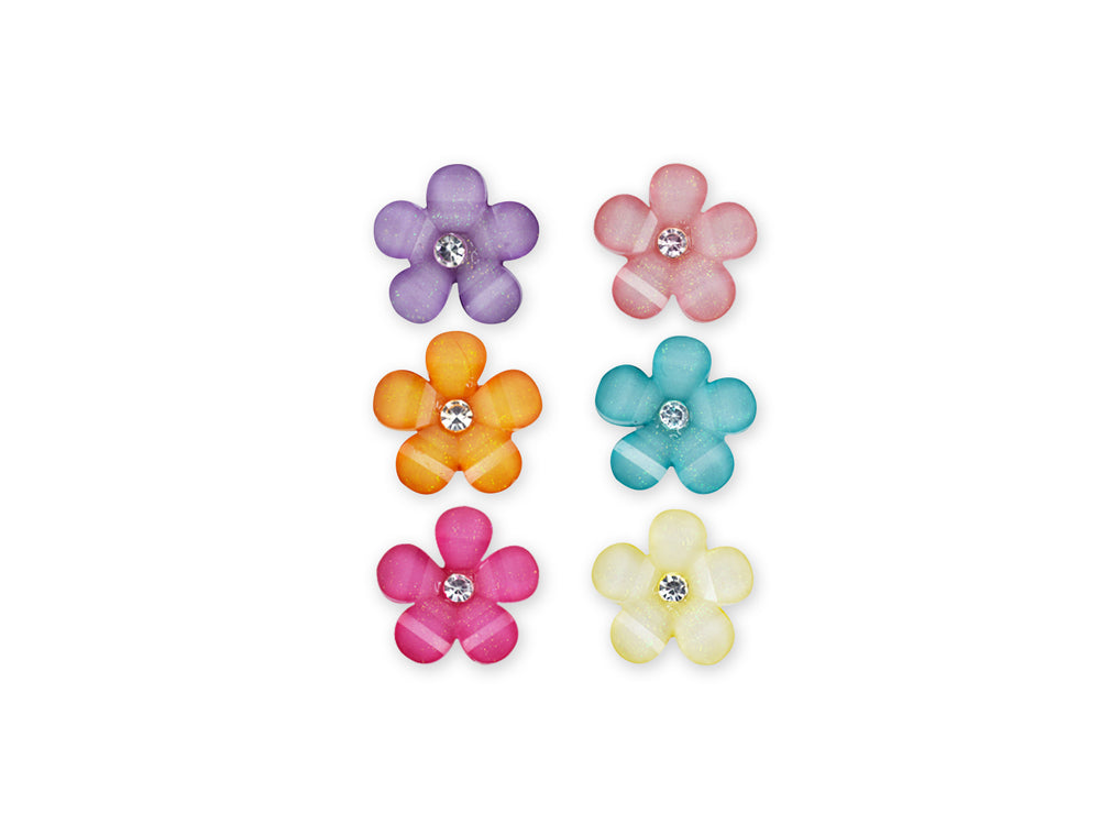 Paper Craft Embellishment: 24mm Glitter Daisy Gems 6pc w/4mm Crystal Asst 6-col A) Pastel Medley