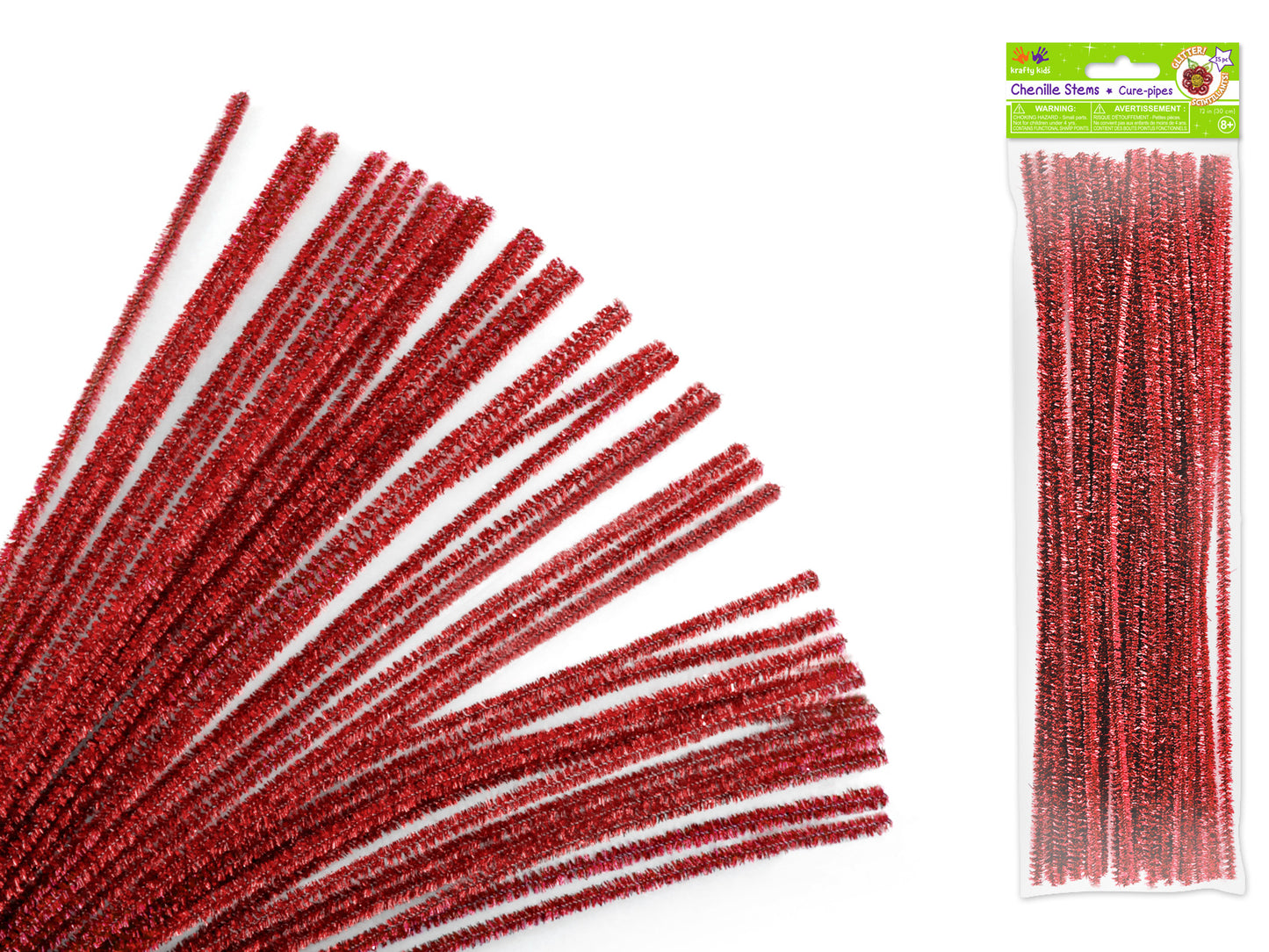 Tinsel Chenille Stems: 6mmx30cm 35/pk Glitter Pipe Cleaners J) Ruby Red
