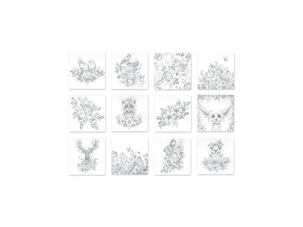 Color Factory: 3D Embossed Coloring Sketch Pad 8"x8" 250gsm 24Sht A) Floral Frolic