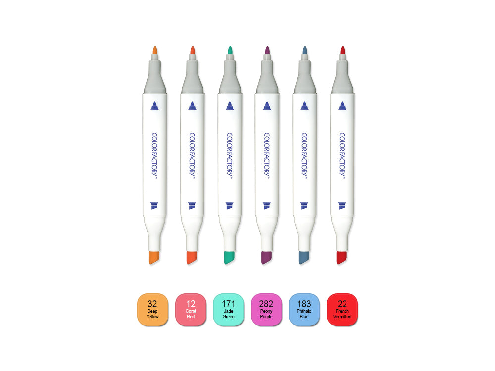 Color Factory: Water-Based Twin Markers Fine+Broad Tips 6pk F) Glamour