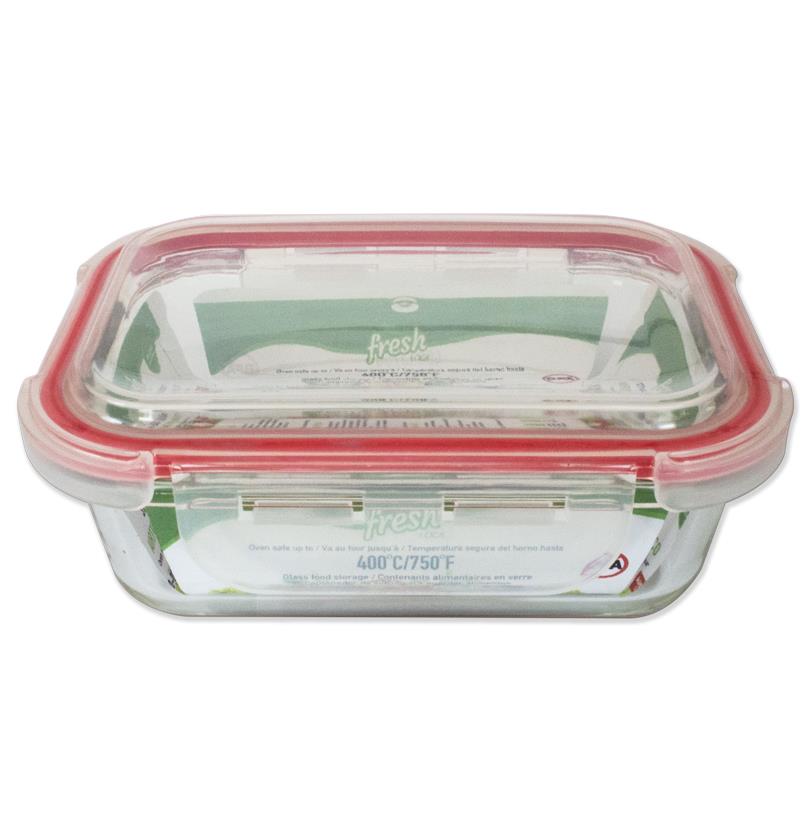 GLASS FOOD STORAGE CONTAINER RECTANGULAR 370ML