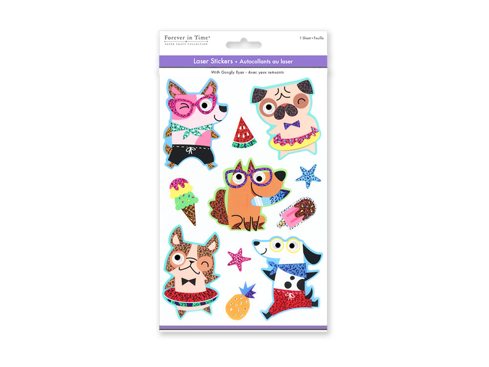 Paper Craft Sticker: 5.5"x8.25" Googly-Eyed Pals Laser Effect C) Dog