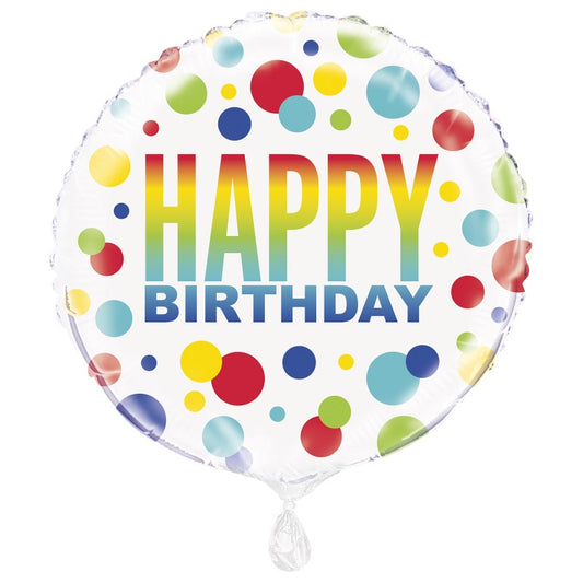 Helium filled - Rainbow Spots Birthday Round 18" Foil Balloon