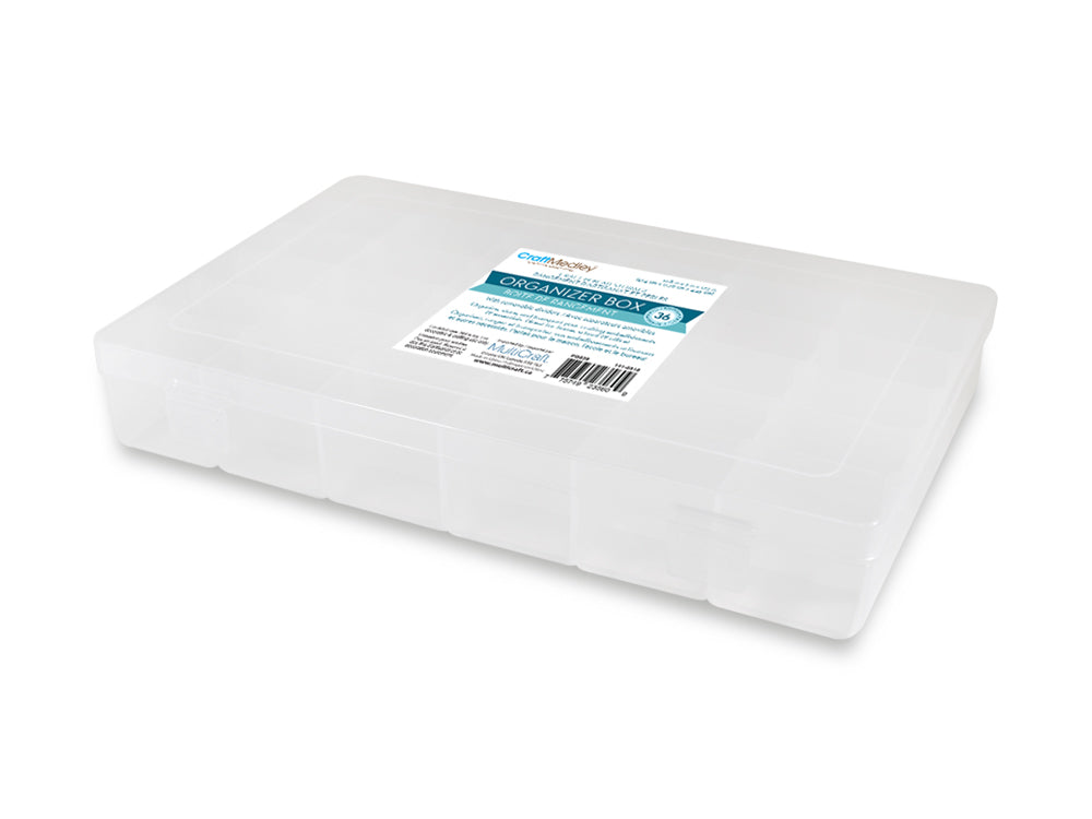 Craft Storage: 10.8"x7"x1.75" Organizer Box 36-Comp w/Snap-Lid