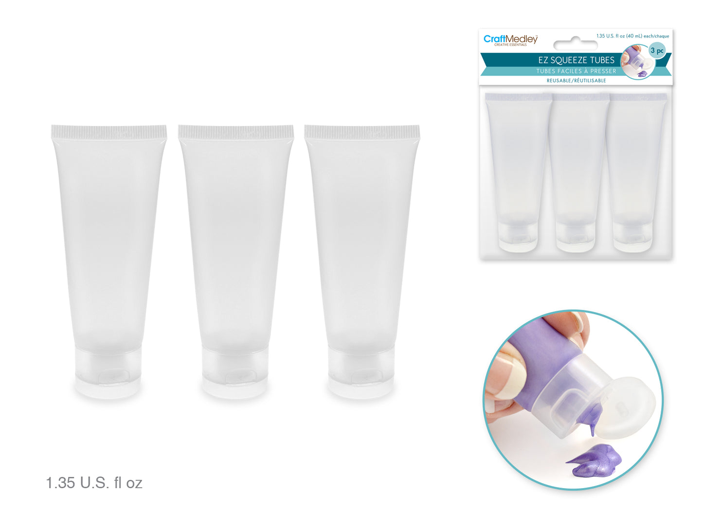 Plastic Bottle: 40ml EZ-Squeeze Clear Paint & Glue Tubes x3