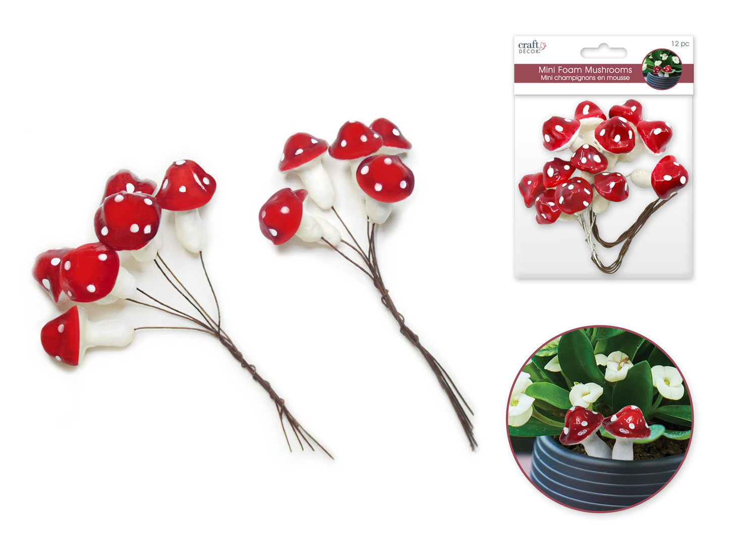 Craft Decor: Mini Foam Mushroom Picks 12pc (2cmx6/2.5cmx6)