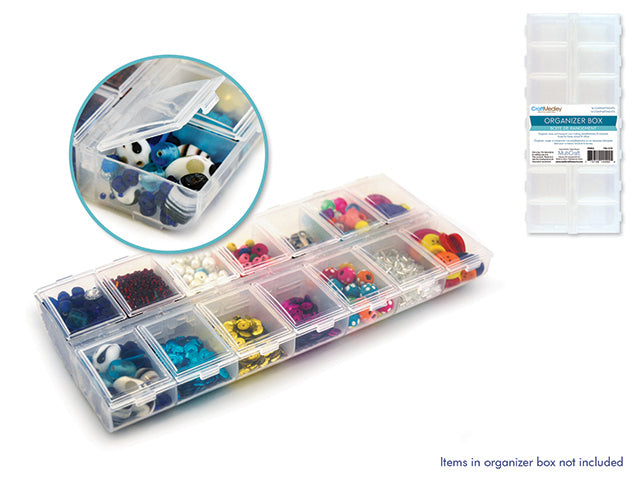 Craft/Bead Storage: 9"x4"x1" Organizer Box 14-Comp w/Snap Lids
