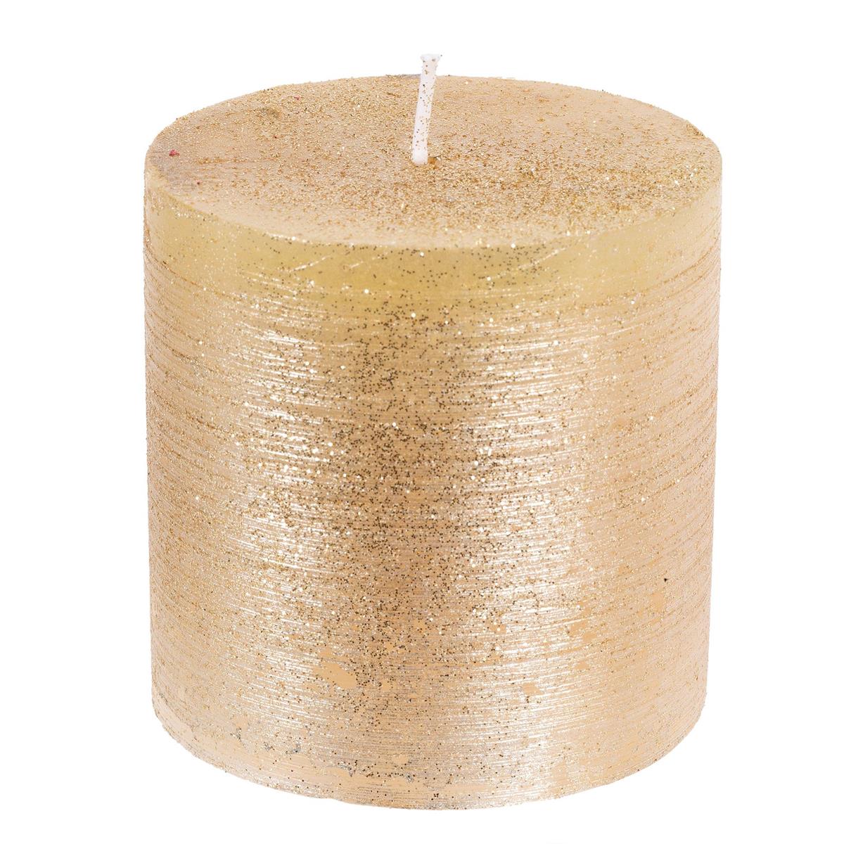 Enlighten 2.95"x2.95" Metallic Gold Pillar Candle w/Glitter, label