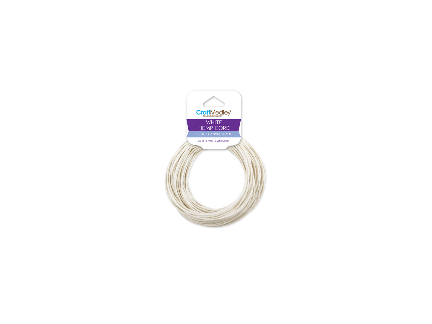 Natural Hemp Cord: Colored 20lb (1mm) 9yd/hank A) White