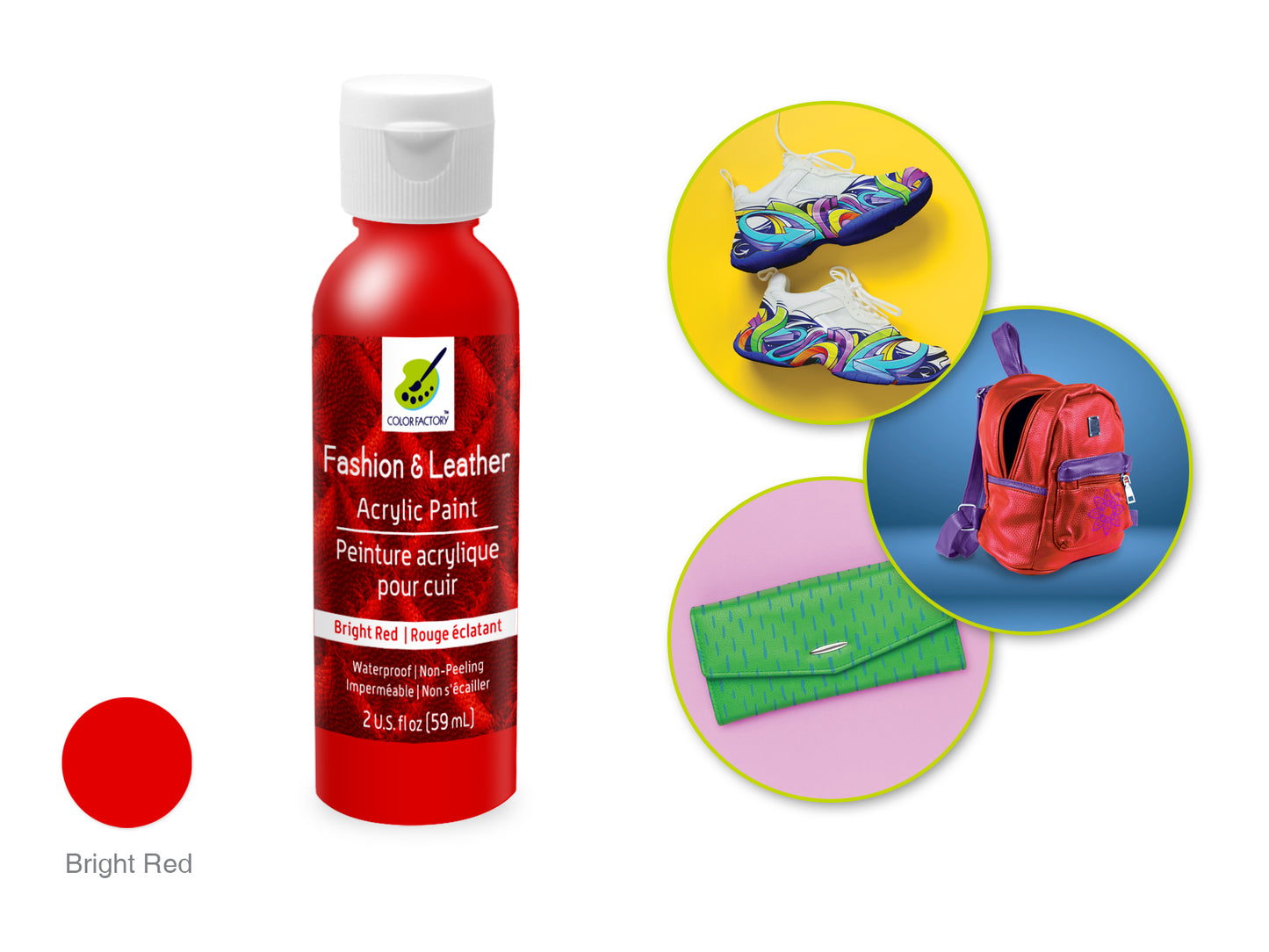 Color Factory: 2oz Fashion & Leather Acrylic Paint LD01-LD10 LD07) Bright Red