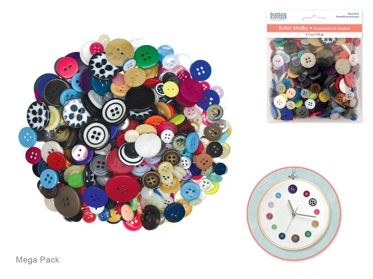 Button Embellishment: 150g Buttons Mega-Pack Medley