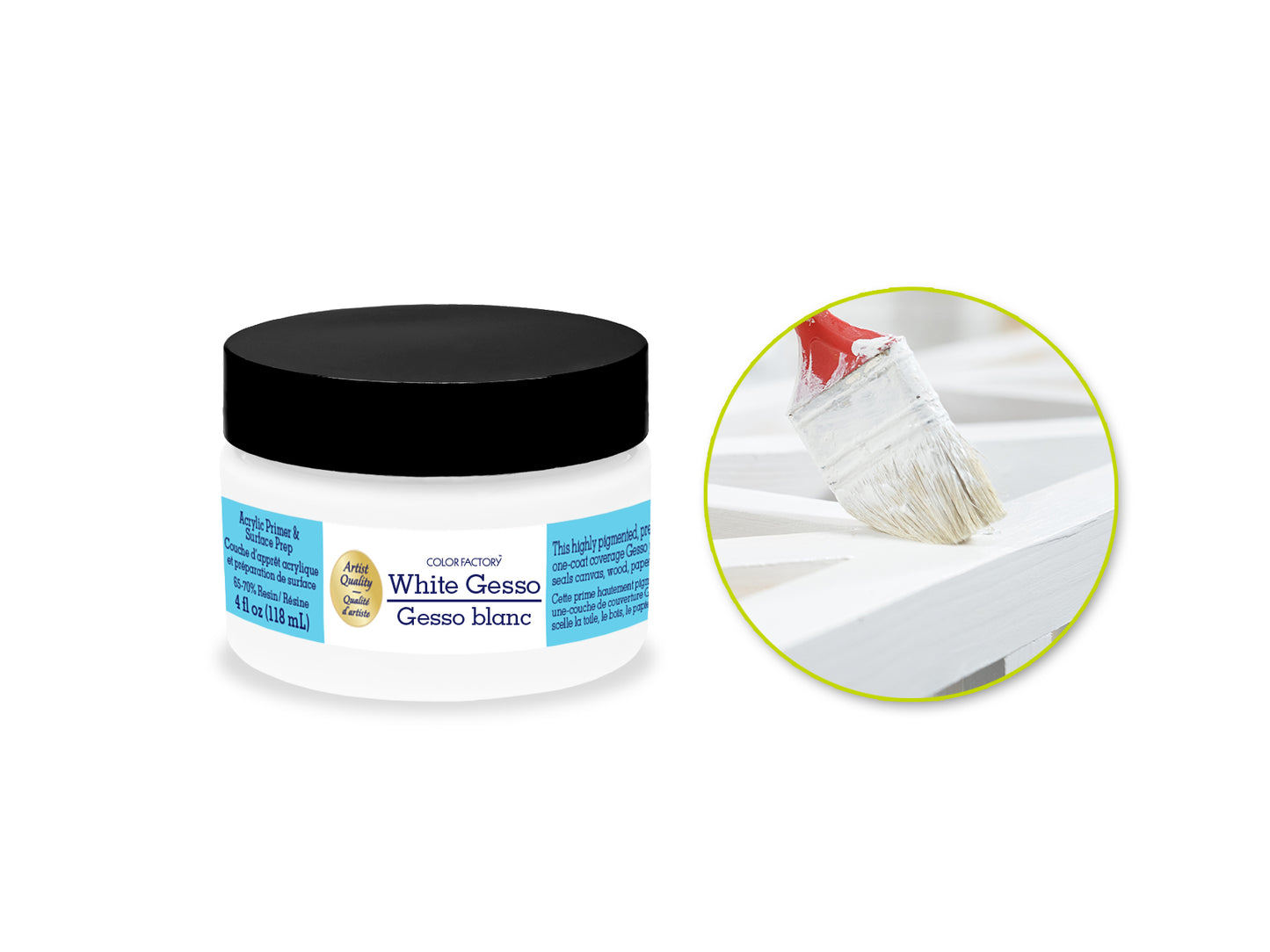 Color Factory Media: 4oz Gesso (118ml) Acrylic Primer & Surface Prep A) White