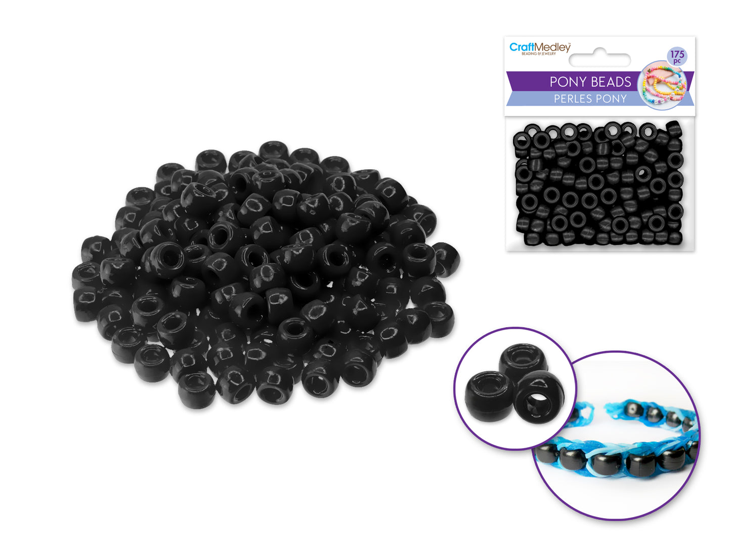 Pony Beads: 9mmx6mm Barrel Standard x175 A) Black