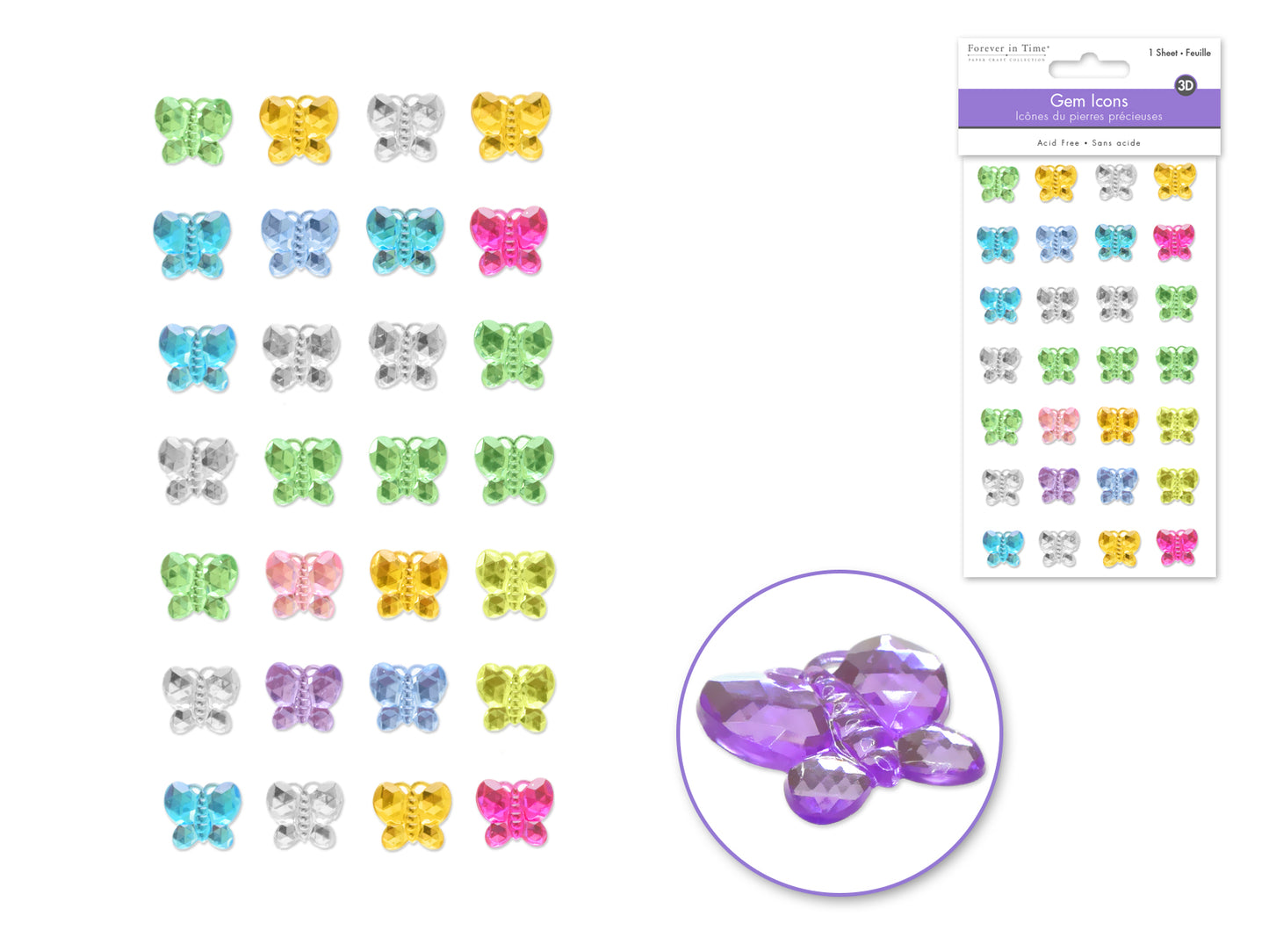 Paper Craft Sticker: 3.7"x6.1" Gem Icons C) Butterfly Medley