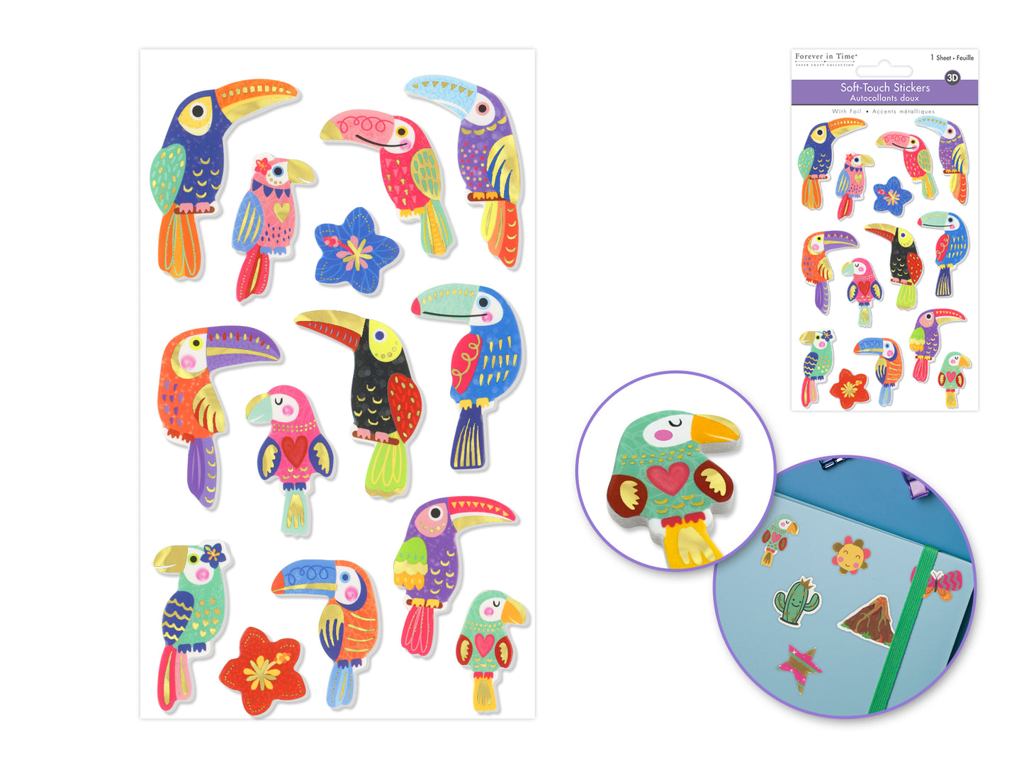Paper Craft Sticker: 3.9"x6.3" 3D Foil Soft-Touch Themed C) Toucan