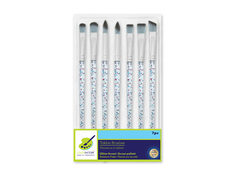 Artist Brush Set: Taklon Glitter Accent Series x7 Clear PS Handle B) Rainbow Flake Versatile 2