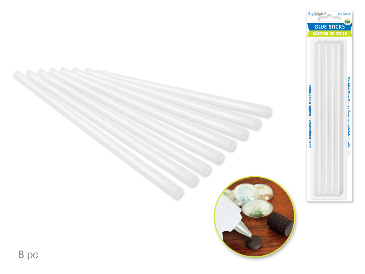 Craft Medley Glue Sticks: 8" Mini Dual Temp x8 7mm Thick