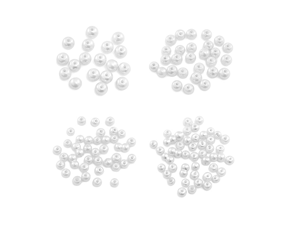Pearl Beads: 3/4/6/8mm Glass Fired Pearls Asst B) Pearl White