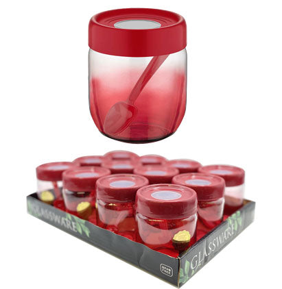 GLASS SUGAR JAR-425ML-RED
