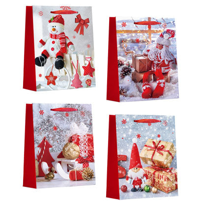 SMALL GIFT BAGS-4 ASST. RED ORNAMENTS