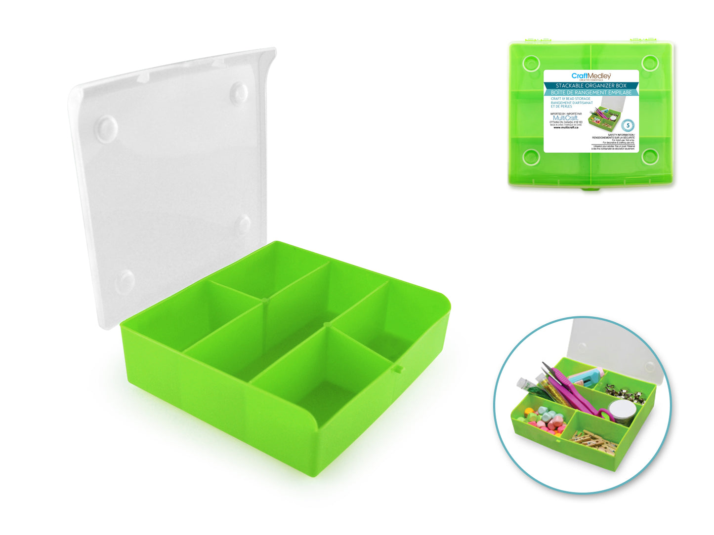 Craft/Bead Storage: 5.25x4.75x1.5" Stackable Organizer Box w/Lid