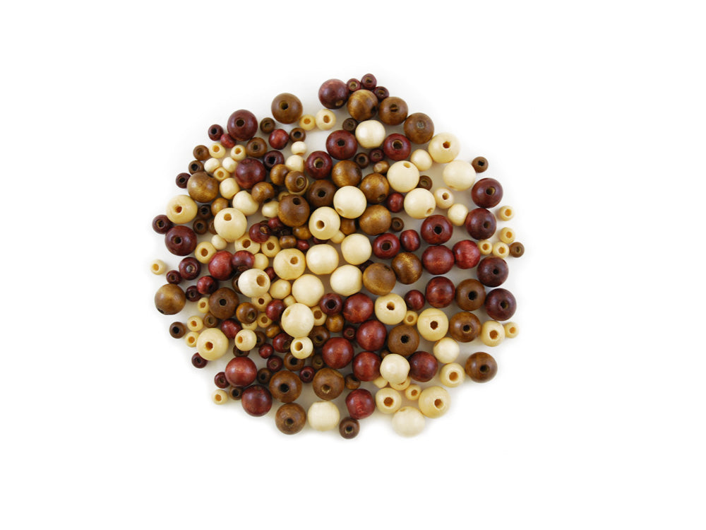 Craftwood: Natural Beads 40g Asst Sizes A) Round Medley