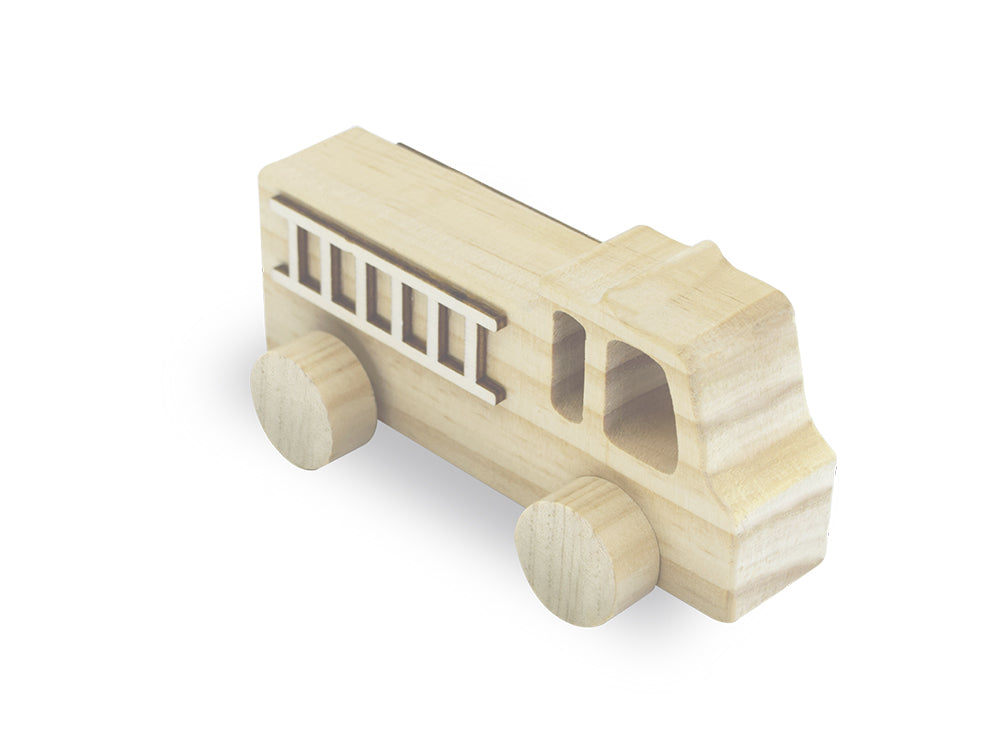 Wood Craft: 4.5" DIY Solid Wood Vehicles w/Moving Wheels B) Fire Truck