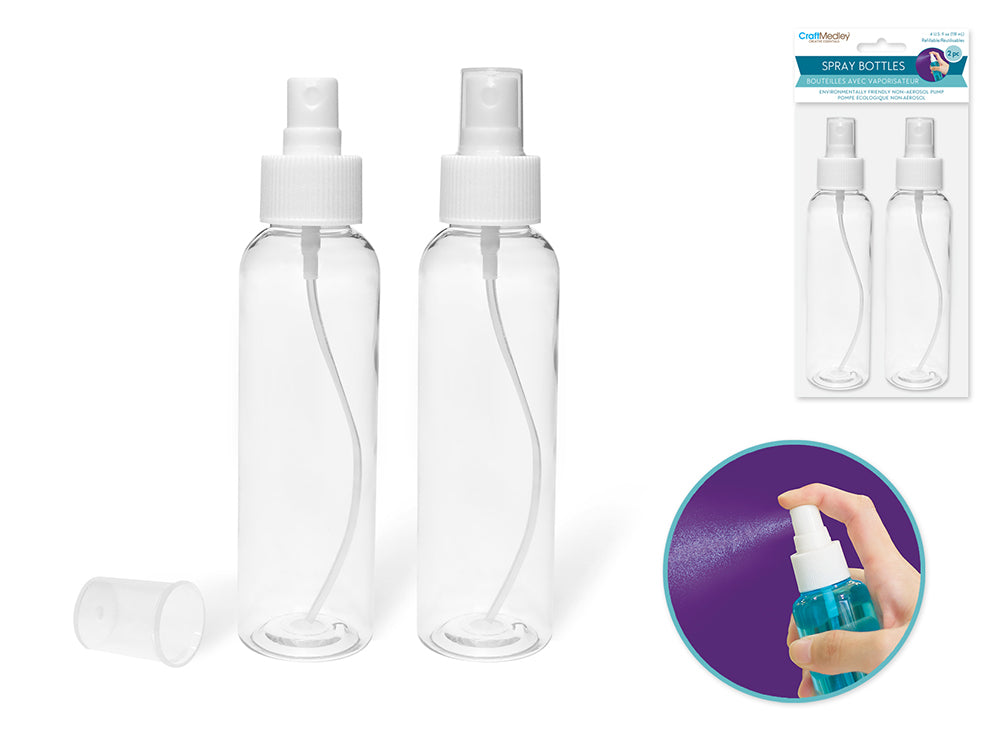 Plastic Bottles: 4oz Pump-Spray~ Refillable Screw-Top 2/pk