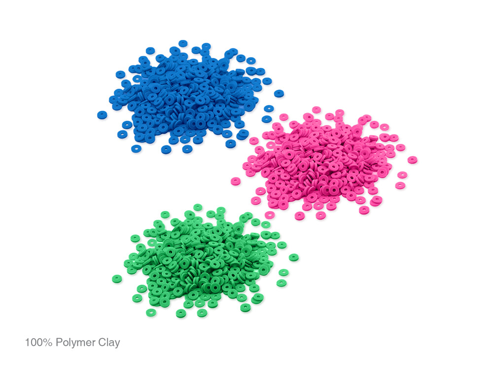 Polymer Clay Beads: 6mm Round Heishi 45g 3-Col 15g ea F) Vivid