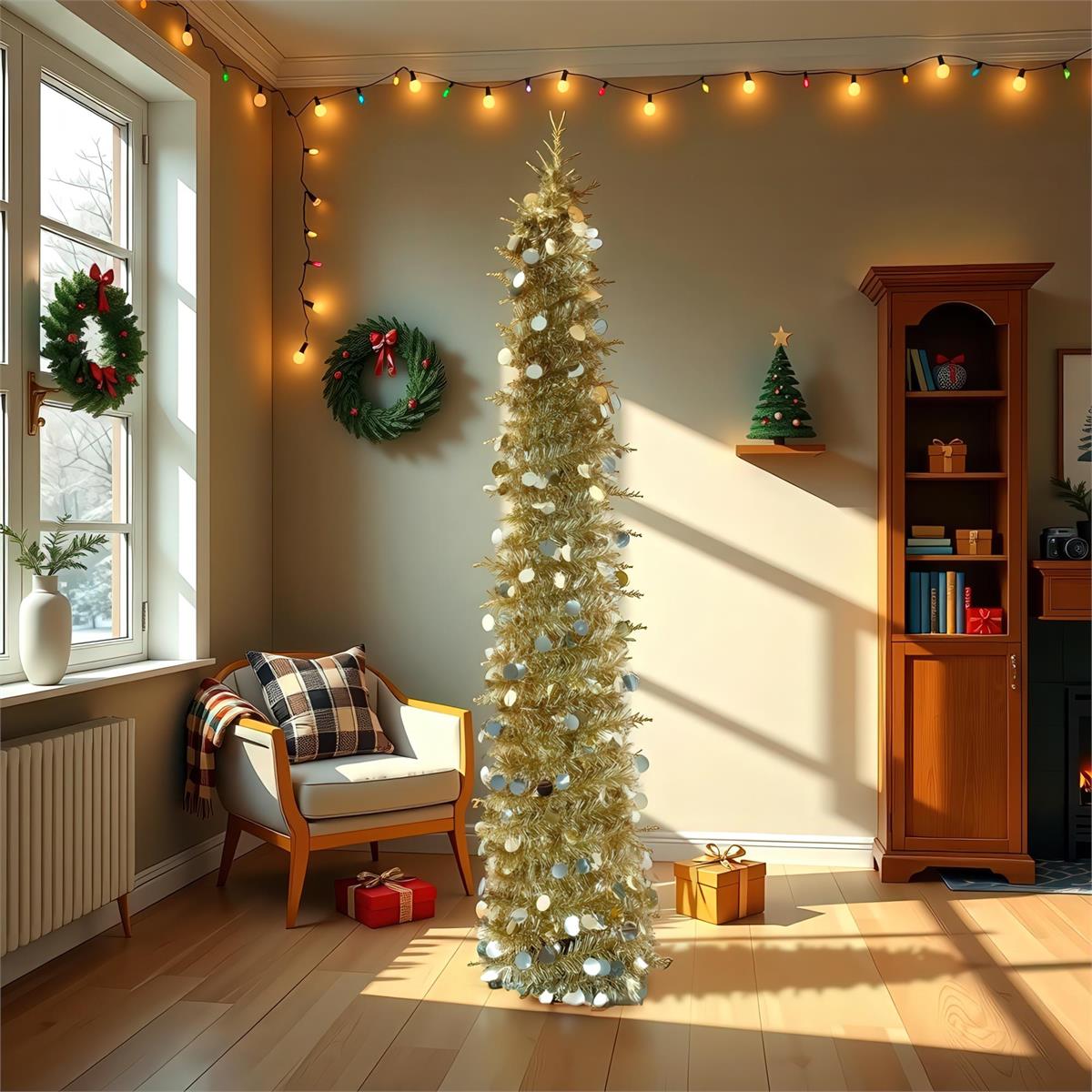 Deco N. 5ft Pop-Up Xmas Tree, Gold, 13x4x13", box