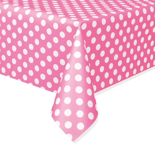 Hot Pink Dots Rectangular Plastic Table Cover  54" x 108"