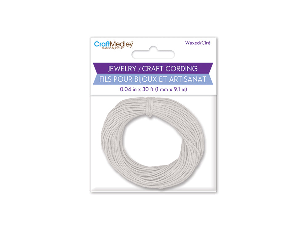 Jewelry/Craft Cord: 1mmx10yds Waxed Cord Round C) White