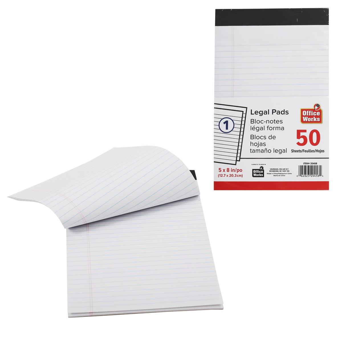 O.WKs. 50-Sheets Legal Pad 5x8", White