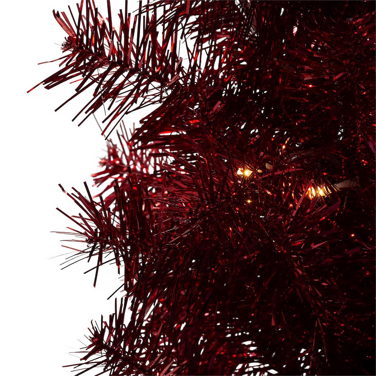 Deco N. 4ft 120 Tips Tinsel Xmas Tree, 70 LED, Red, ETL