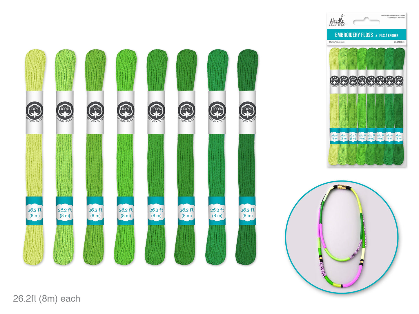 Needlecrafters: 8m Cotton Embroidery Floss 8 Hanks/pkg I) Go Green