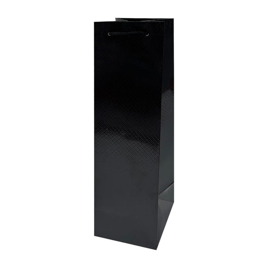 Paper T. Gift Bag, Bottle, Metallic Embossed Black, 210GSM, Tag +j-hook