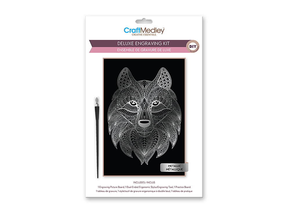 Craft Medley Kit: Deluxe Engraving Art DIY Kit H) Metallic~ Wolf