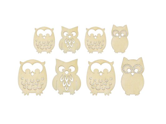 Wood Craft: Laser-Cut Wood Shapes x8 A) Owls