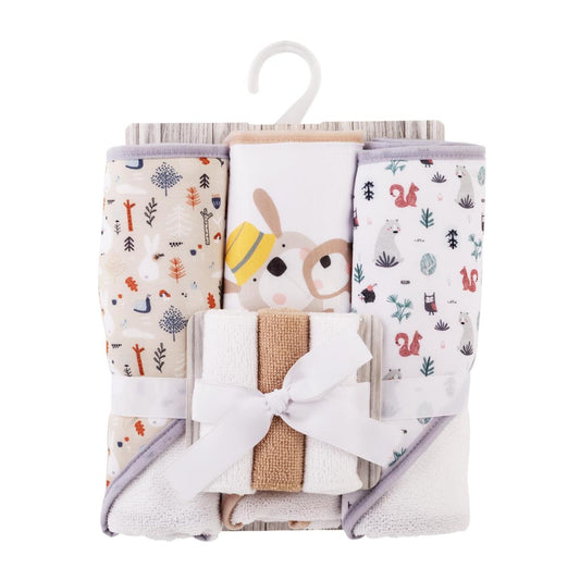 Tootsie Baby, 3-pc Taupe Hooded Towel w 3 Washcloth, back card