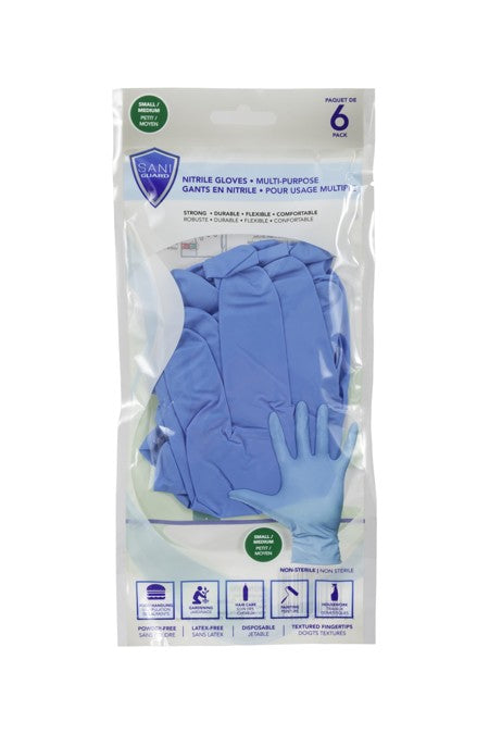 SANI-GUARD NITRILE GLOVES RETAIL  MEDIUM 6/BAG