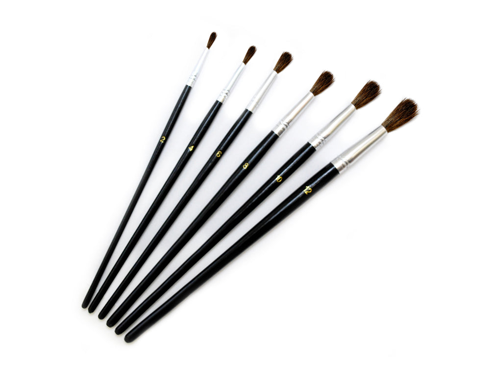 Artist Brush Set: #2-#12 Natural Bristle Watercolor x6 Wood Handle