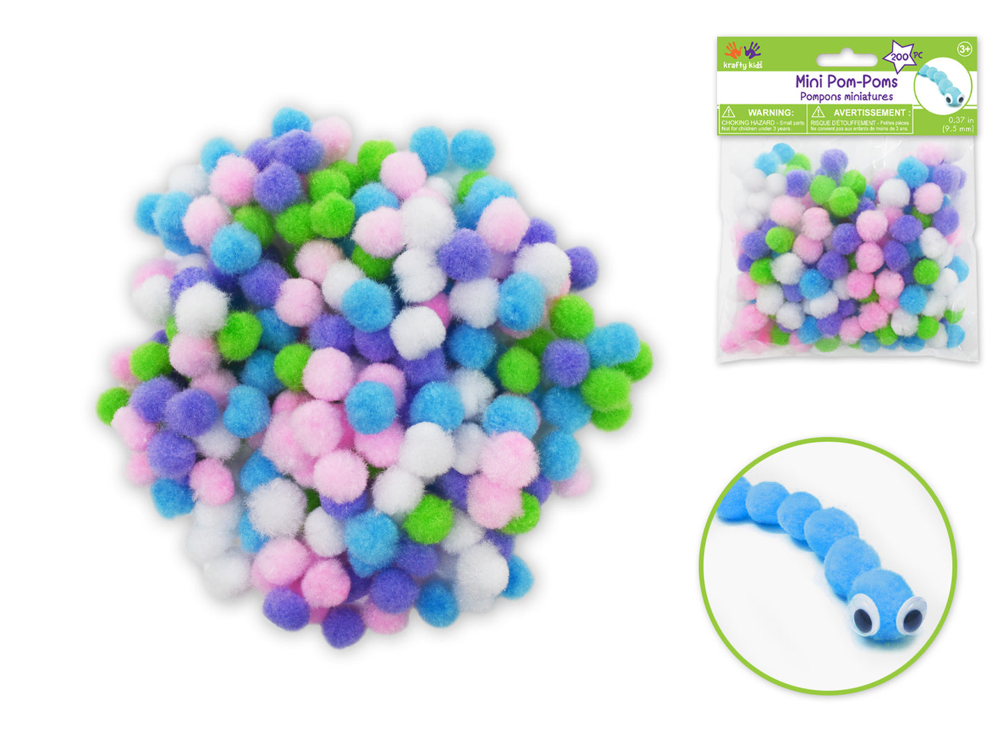Krafty Kids: 3/8" (9.5mm) Mini Pom-Poms x200 Pastel Colors Asst