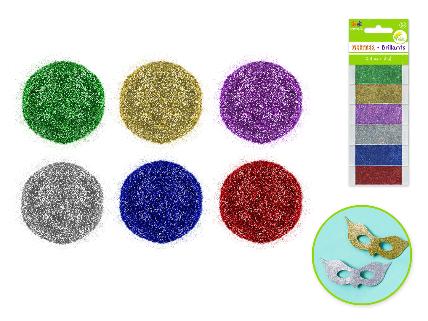 Krafty Kids: 12g Twinkle-Town Glitter Pouches (6ea x 2g) C) Metallique