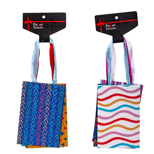 Paper T. 3pk Gift Bags, Small, 2/s, 4x6x2.5", barbell+clipstrip
