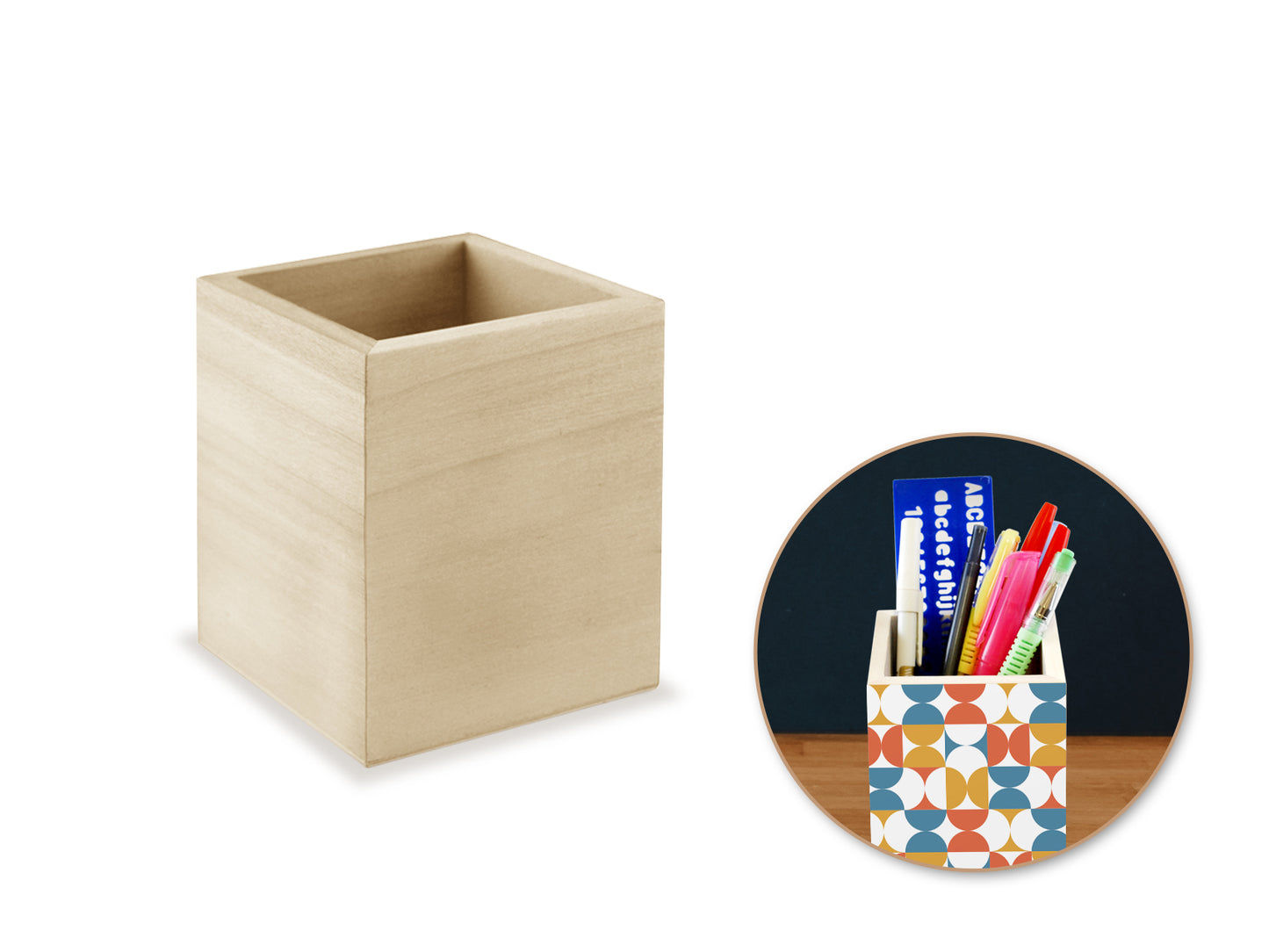 Wood Craft: Natural Pen/Pencil Tubs C) Square