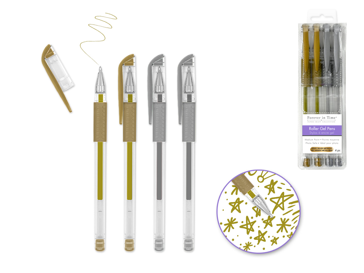 Scrapbook Gel Pens: 4/pack Acidfree Assorted PhotoSafe D) Gold/Silver Metallic