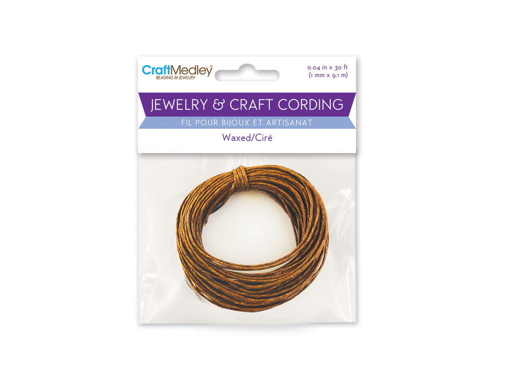 Jewelry/Craft Cord: 1mmx10yds Waxed Cord Round D) Dark Natural