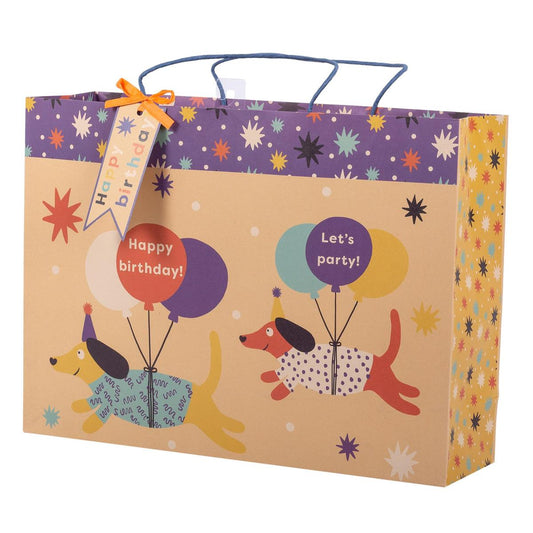 Paper T. DLX Jumbo Horiz. Gift Bag, Bday Dogs, 210GSM, tag+j-hook