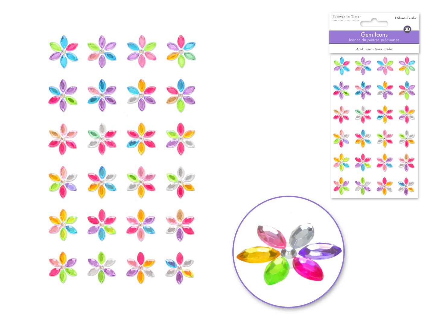Paper Craft Sticker: 3.7"x6.1" Gem Icons A) Daisy Dazzle